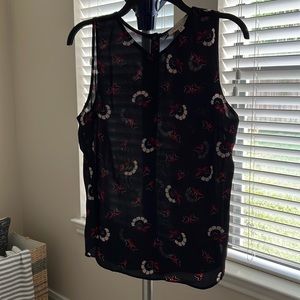 Navy Blue Floral Sleeveless Blouse